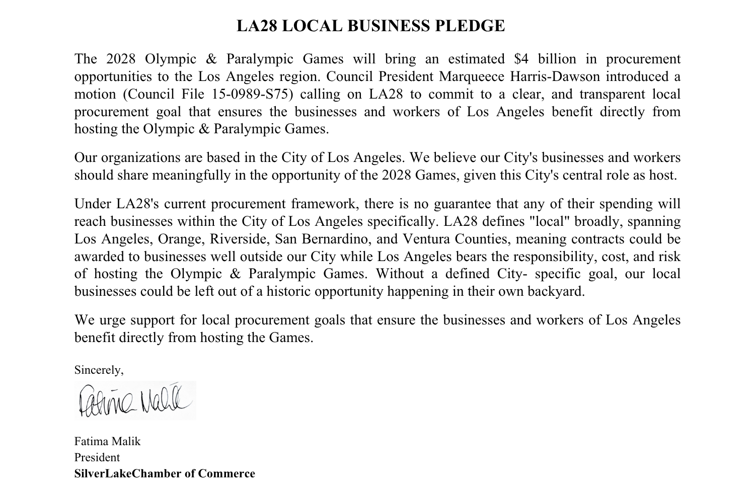 LA28 Local Business Pledge